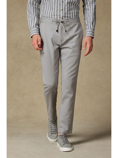 ABBATE Soft Dokuma Pamuk Karışımlı Tailored Fit Gri Erkek Düz Pantolon - S000438120-20600