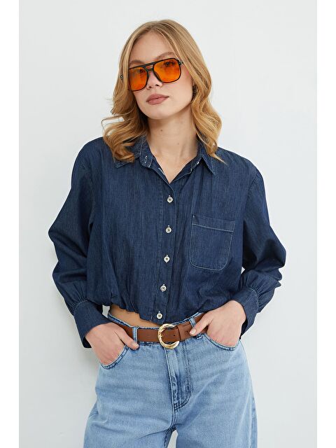 Fullamoda Düğmeli Tek Cepli Crop Jean Gömlek