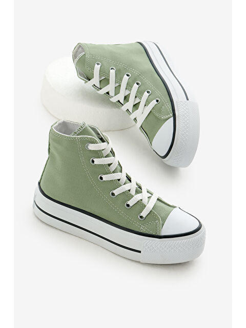 TONNY BLACK Çocuk Unisex Mint Yeşili Termo Kalın Taban Bağcıklı Uzun Keten Spor Ayakkabı - S000493804-1180