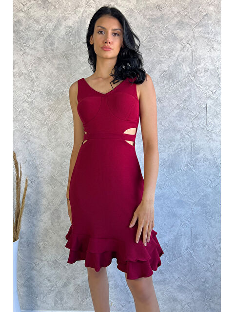 Gülseli Kendinden Desenli Bel Dekolteli Abiye Elbise - S000299406-19951