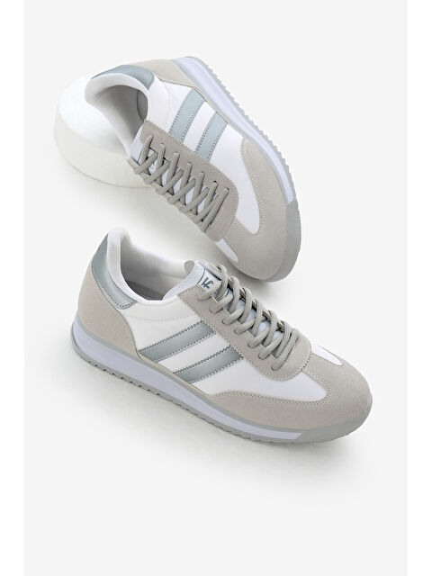 TONNY BLACK Unisex Gri Gümüş Termo Taban Çift Şeritli Bağcıklı Spor Ayakkabı - S000493820-20600