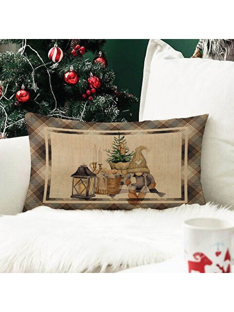 Evmila Yılbaşı Temalı Kadife Kırlent Kılıfı 35x55 cm - S000285258-23173