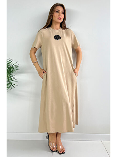 Gülseli Gül Nakışlı Cepli Elbise - S000299369-19928