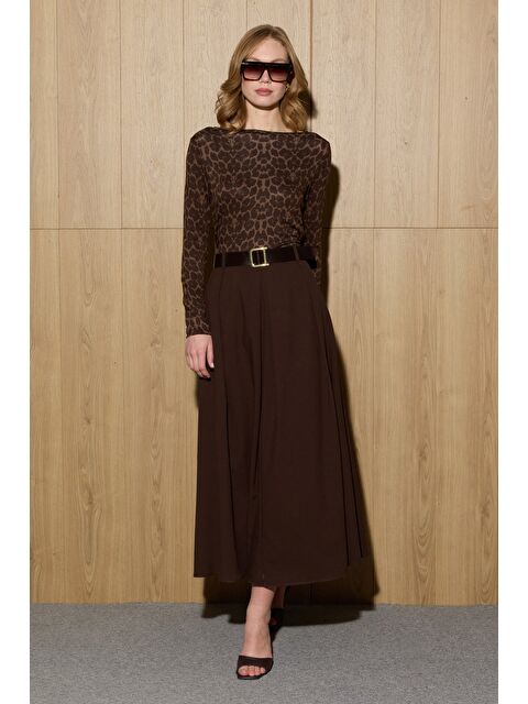 Fullamoda Kemerli Pileli Maxi Boy Etek