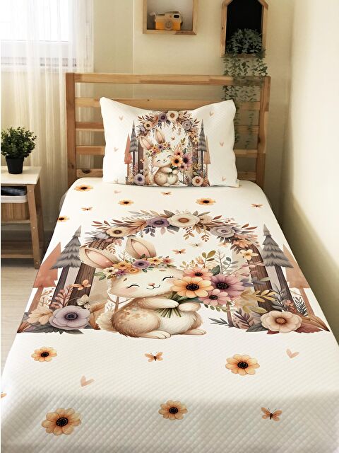 Evmila Sevimli Tavşan Desenli Çocuk Tek Kişilik Pike Takımı 160x220 cm - S000164144-23173