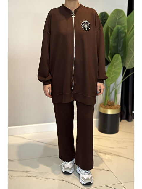 Remsa Fitilli Taş Detaylı Fermuarlı Takım 120299 Kahverengi - S000463803-19413