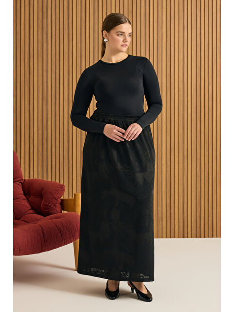 AKER Siyah Jakarlı Örme Etek - S000490329-19351