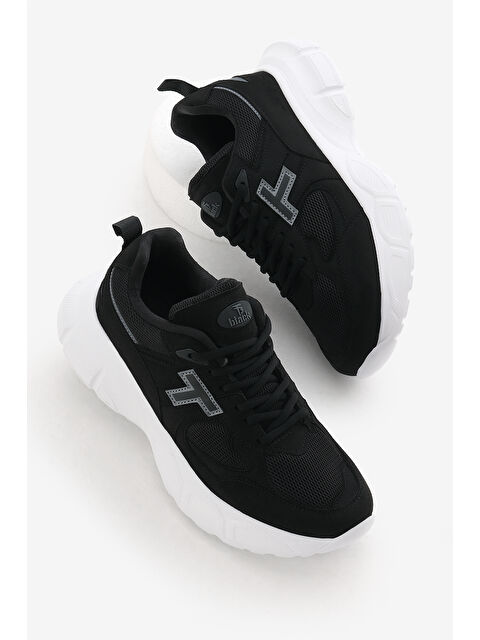 TONNY BLACK Unisex Siyah Beyaz Yüksek Faylon Taban Nefes Alabilen Kumaş Bağcıklı Spor Ayakkabı - S000493855-37424