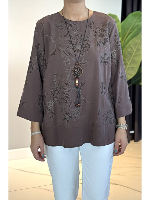 Remsa Kolye Detaylı Desenli Bluz 31532 Kahve - S000463805-19413