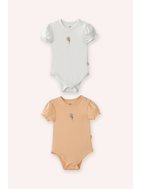 Panço Yenidoğan Bisikilet Yaka Çiçek Baskılı Kol Ucu Lastikli Ekru 2'li Body - S000515099-19965