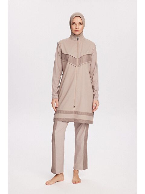 Haşema File Detaylı Vizon 5 Parça Tam Tesettür Mayo Takımı 2853 - S000529496-26429