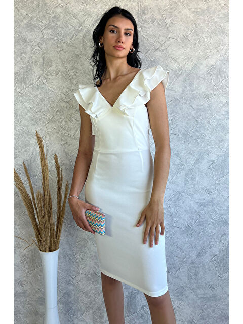 Gülseli Sırt Çapraz Fırfırlı Abiye Elbise - S000299403-19966