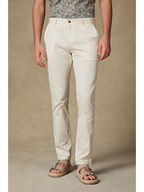 ABBATE Chino Twill Pamuk Karışımlı Slim Fit Krem Erkek Düz Pantolon - S000438124-19966