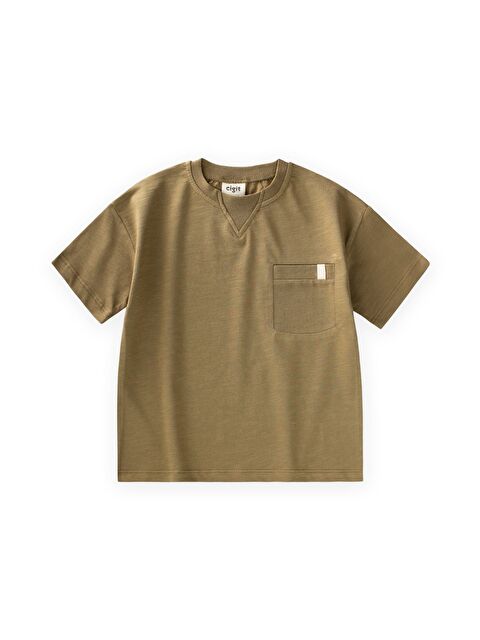 CİGİT Yaka Detaylı T-Shirt 2-12 Yaş Olive