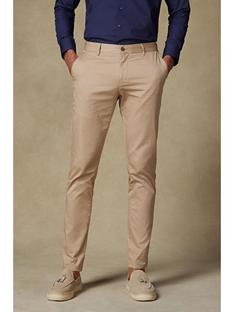 ABBATE Chino Twill Pamuk Karışımlı Slim Fit Bej Erkek Düz Pantolon - S000438125-19928