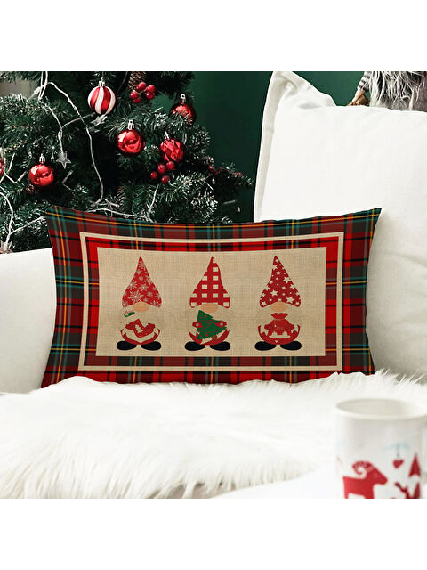 Evmila Yılbaşı Temalı Cüce Desenli Kadife Kırlent Kılıfı 35x55 cm - S000285257-23173