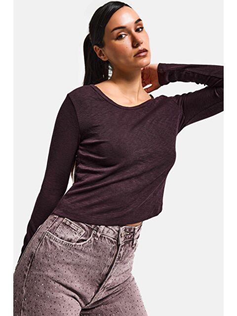 It's Basic Kadın Kahve w5 %100 Organik Pamuk Esnek Rahat Kesim Bluz