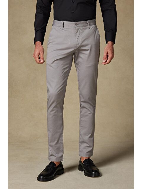 ABBATE Chino Twill Pamuk Karışımlı Slim Fit Gri Erkek Düz Pantolon - S000438126-20600
