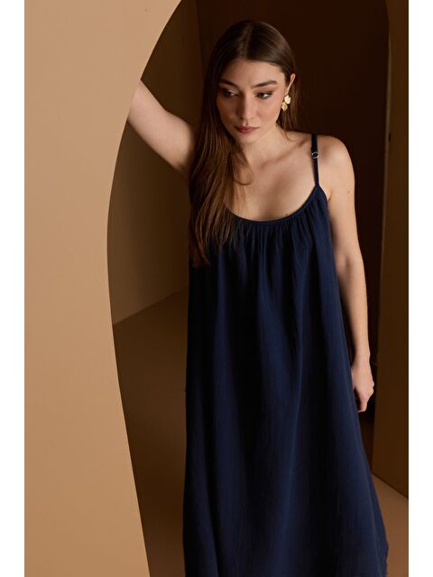 Fullamoda Basic Askılı Etek Ucu Yırtık Müslin Elbise - S000504006-21164