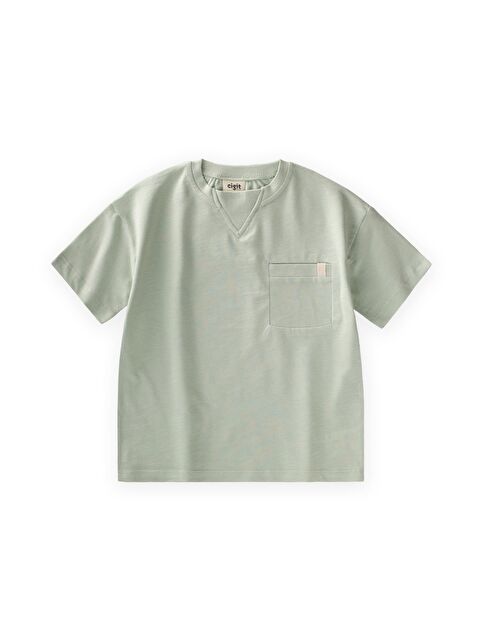 CİGİT Yaka Detaylı T-Shirt 2-12 Yaş Su Yeşili