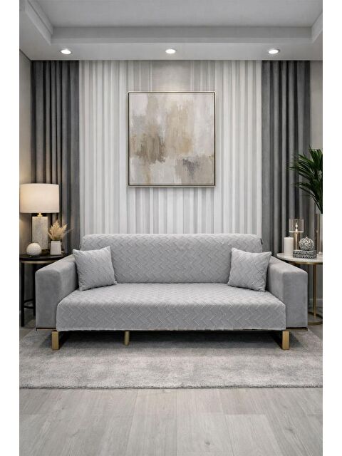 Çeyiz Diyarı Lumpa Kırlent Kılıfı Hediyeli 170x210 cm Pamuklu Koltuk Örtüsü Gri - S000501174-20600