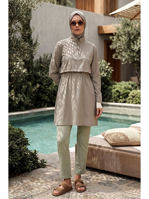 Haşema Esila Açık Yeşil 5 Parça Jileli Tam Tesettür Mayo Takımı 5078