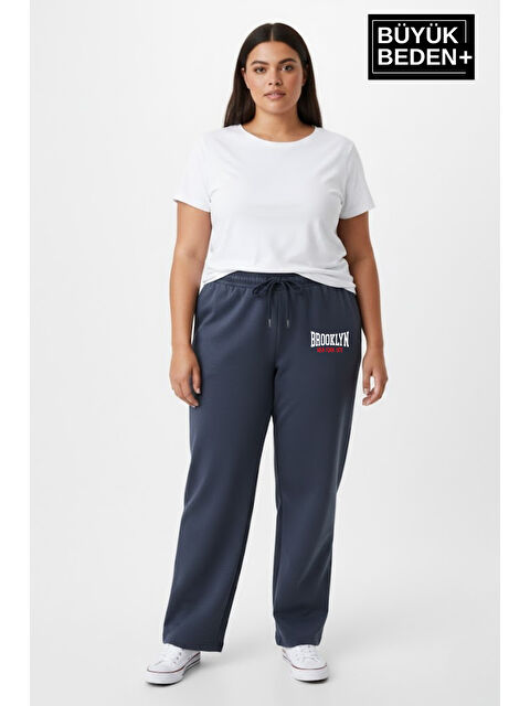 Süperlife Kadın Büyük Beden BROOKLYN 1970 Baskılı Paça Reçme ince Eşofman Altı SPR26EAK952-3 - S000482437-19393