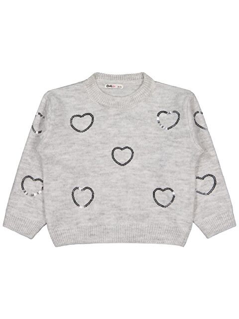 Civil Girls Pullu Kalp Nakışlı 6-9 Yaş Kazak - Gri 6-7 Yaş - S000494737-20600
