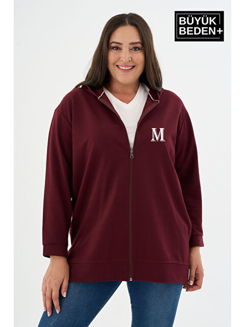 Süperlife Kadın Tunik Büyük Beden M Baskılı Fermuarlı Kapüşonlu Sweat Hırka SPR26BTK955-4 - S000505480-19951