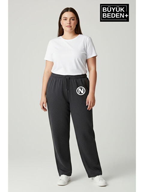 Süperlife Kadın Büyük Beden N Logo Baskılı Rahat Kesim Paça Reçme ince Eşofman Altı SPR26EAK952-4 - S000482439-29666