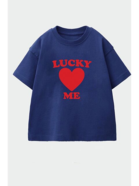 Monila Kız Çocuk Pamuklu Bisiklet Yaka Kalp Baskılı T-Shirt