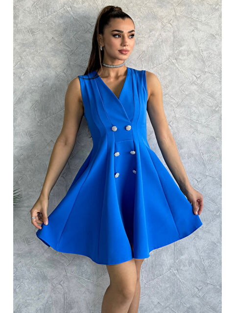 Gülseli Kruvaze Yaka Taşlı Düğmeli İçi Kendinden Astarlı Abiye Elbise - S000299421-23710