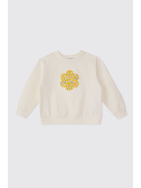 Panço Kız Bebek Aplikeli Ekru Sweatshirt