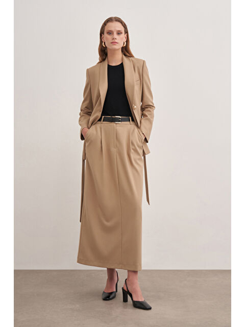 AKER Camel Kemerli Flonel Etek - S000490368-4557