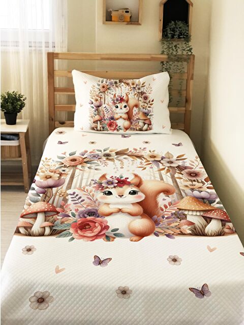 Evmila Sevimli Sincap Desenli Çocuk Tek Kişilik Pike Takımı 160x220 cm - S000164148-23173