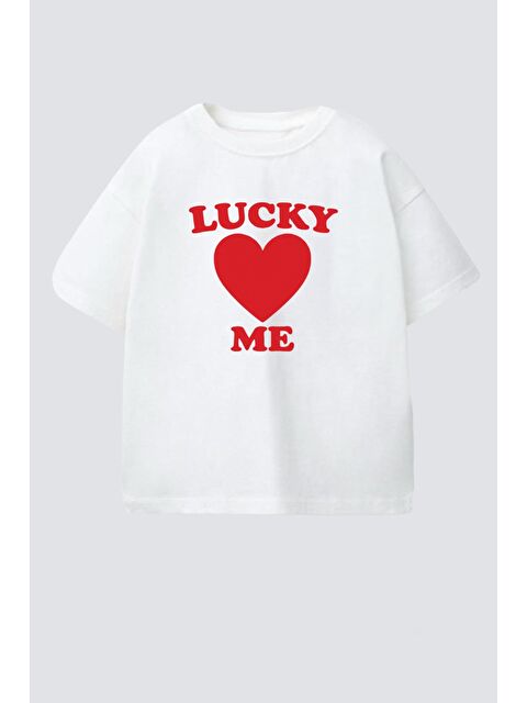 Monila Kız Çocuk Pamuklu Bisiklet Yaka Kalp Baskılı T-Shirt