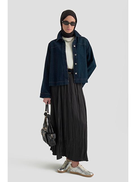 ARMİNE Kırışık Efektli Saten Etek Siyah - S000504748-19351