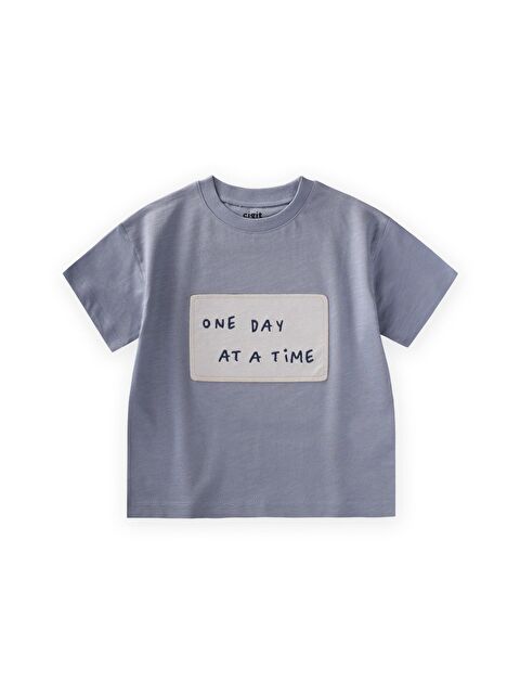 CİGİT One Day At A Time Aplikeli T-Shırt 2-10 Yaş Pastel Mavi