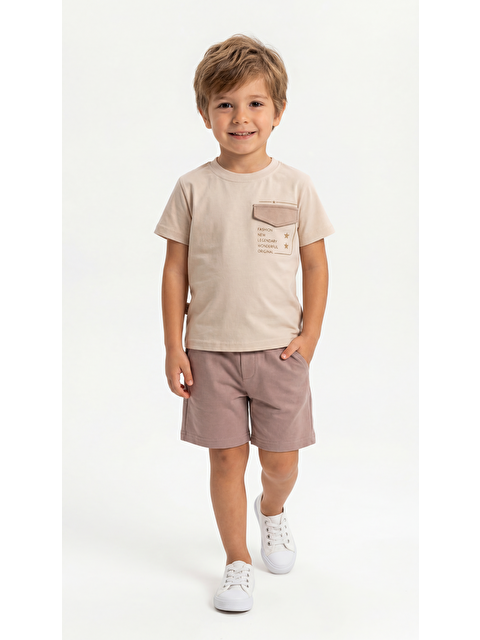 Mışıl Kids Fashion New Legendary Baskılı Cep Kapaklı Penye Erkek Çocuk Tişört-Şort Takım