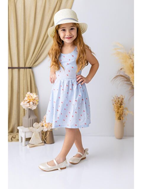 MİNİNİO Kız Çocuk Mercan Desenli Fırfırlı Elbise - Desenli - S000362777-23173