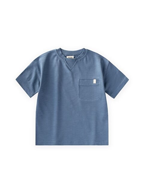 CİGİT Yaka Detaylı T-Shirt 2-12 Yaş İndigo Mavi