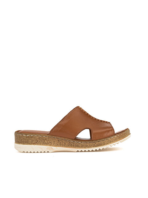 Ziya Ayakkabı Kadın Hakiki Deri Konfor Terlik 1611051Z704 Taba