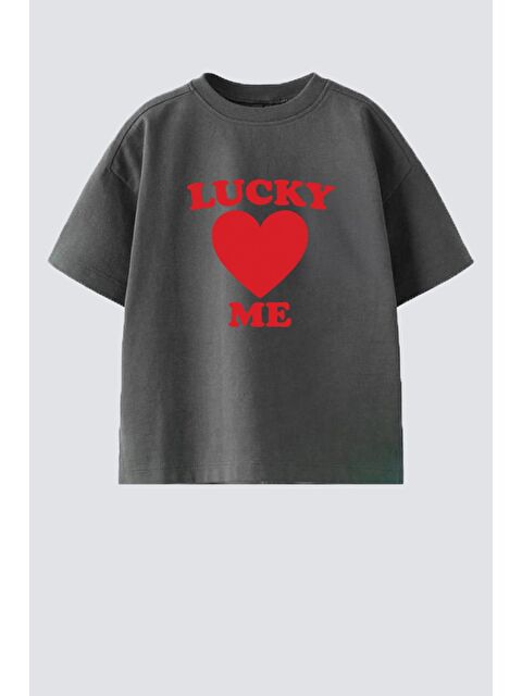 Monila Kız Çocuk Pamuklu Bisiklet Yaka Kalp Baskılı T-Shirt