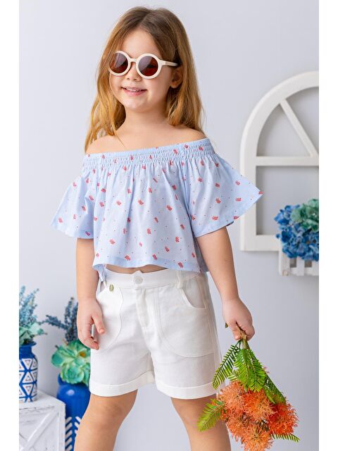 MİNİNİO Kız Çocuk Mercan Desenli Crop Bluz - Desenli - S000362784-23173