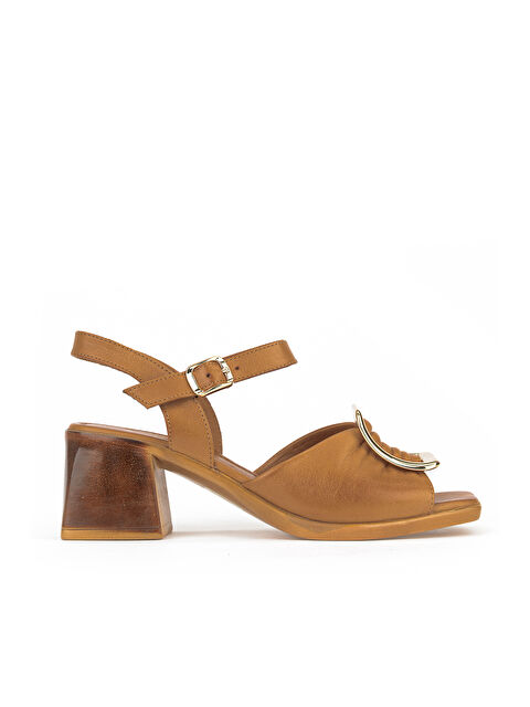 Ziya Ayakkabı Kadın Hakiki Deri Topuklu Sandalet 161992Z19008S Taba