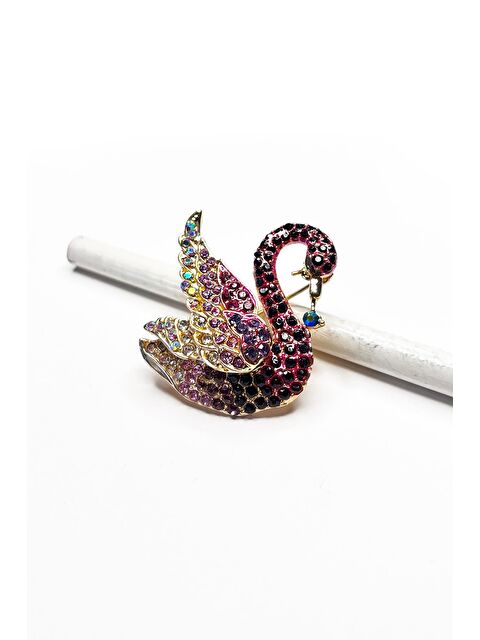 New Obsessions Pembe Taşlı Zarif Kuğu Broş Yaka İğnesi - S000359575-20024
