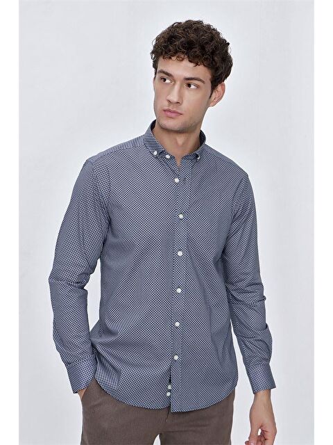 İMZA İndigo Mavi Uzun Kol Gömlek Yaka Klasik Slim Fit Pamuklu Elastanlı Gömlek 1004225207 - S000356502-23093