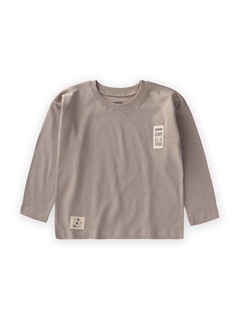 CİGİT Etiket Detaylı Mevsimlik T-Shırt 2-10 Yaş Vizon - S000275375-26429