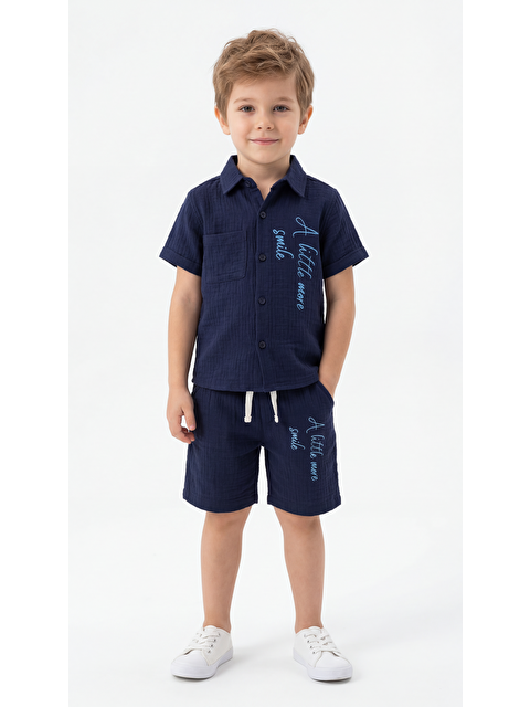 Mışıl Kids A Little More Smile Baskılı Cep Detaylı Erkek Çocuk Gömlek & Şort Takımı