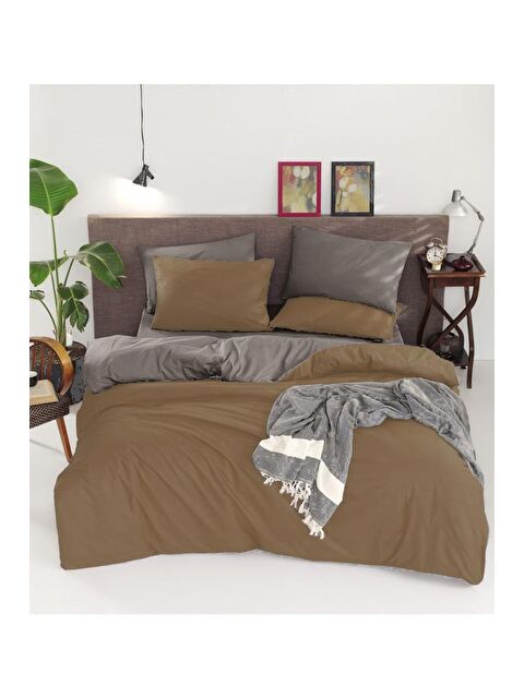 Çeyiz Diyarı Natural Çift Taraflı Çift Kişilik Nevresim Takımı Kahve Gri - S000493192-23173